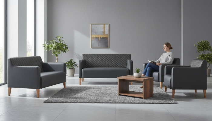 Conjunto de estudio 5 piezas Negro 2x Sofá de 2 plazas 2x Sillón Marrón Mesa de centro