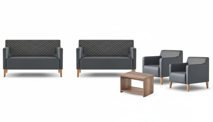 Conjunto de estudio 5 piezas Negro 2x Sofá de 2 plazas 2x Sillón Marrón Mesa de centro