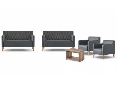 Conjunto de estudio 5 piezas Negro 2x Sofá de 2 plazas 2x Sillón Marrón Mesa de centro