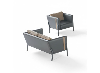 Salón de trabajo Muebles de asiento Sofá de cuero gris de lujo de 2 plazas Sillón noble