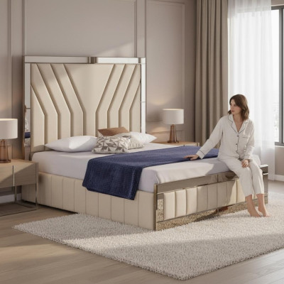 Dormitorio beige Cama Diseñador Cama doble Marco de cama de lujo Cama.
