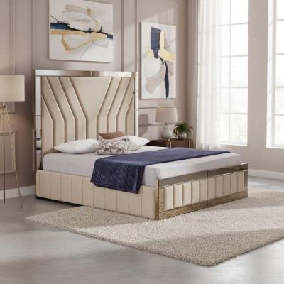 Dormitorio beige Cama Diseñador Cama doble Marco de cama de lujo Cama.