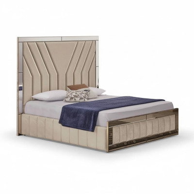Dormitorio beige Cama Diseñador Cama doble Marco de cama de lujo Cama.