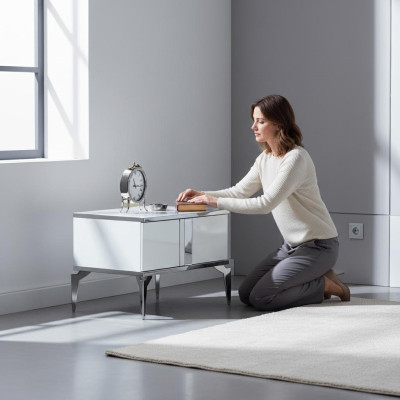 Moderno mesita de noche blanca elegante de madera