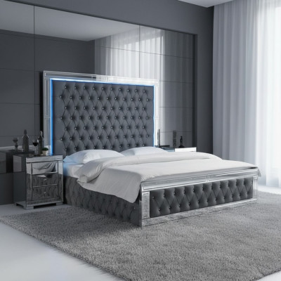 Cama matrimonial Chesterfield diseño 2x mesitas set 3 piezas