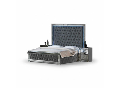 Cama matrimonial Chesterfield diseño 2x mesitas set 3 piezas
