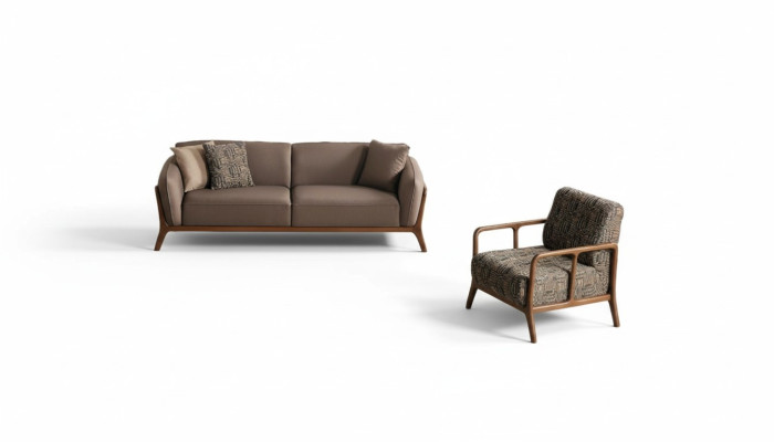 Sofá moderno de 3 plazas marrón Sala de estar Sillón 2 piezas Conjunto de asientos elegante