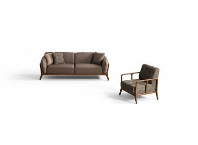Sofá moderno de 3 plazas marrón Sala de estar Sillón 2 piezas Conjunto de asientos elegante