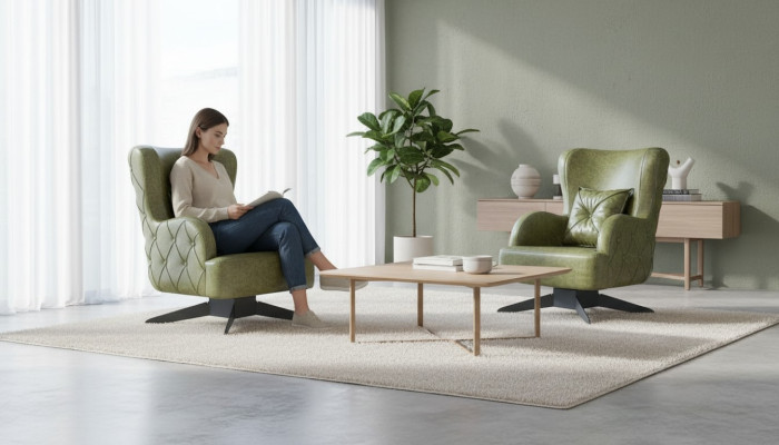 Conjunto de sillones Chesterfield verde tapizado clásico con patas de acero inoxidable y cojines de cuero.