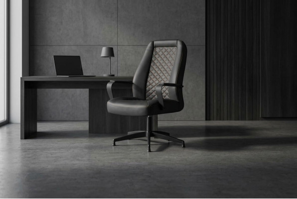 Silla de oficina negra Sillón de dirección Oficina moderna Cuero suave madera