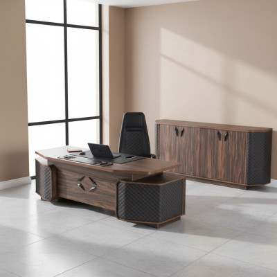 Conjunto de oficina con escritorio de oficina, silla de oficina, aparador, negro marrón, silla ejecutiva.