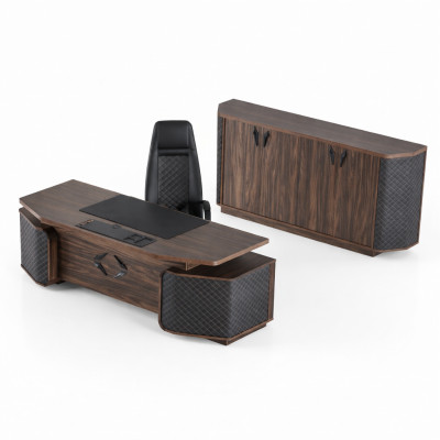 Conjunto de oficina con escritorio de oficina, silla de oficina, aparador, negro marrón, silla ejecutiva.