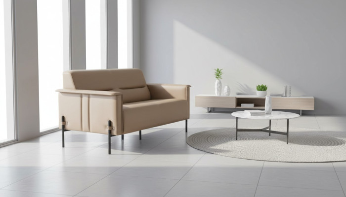 Sofá beige de 2 plazas, sofá moderno de cuero para asientos, de dos plazas.