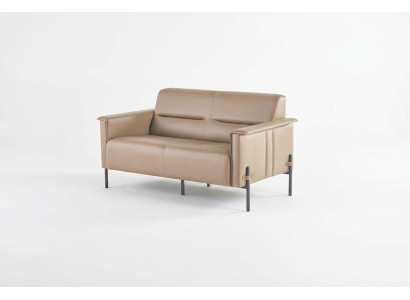 Sofá beige de 2 plazas, sofá moderno de cuero para asientos, de dos plazas.