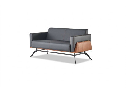 Sofá negro marrón sofá de 2 plazas sofá de cuero moderno acero inoxidable cuero madera