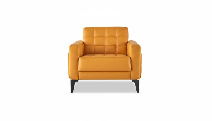 Silla de orejas Chesterfield moderna de cuero suave con reposabrazos de acero inoxidable y madera