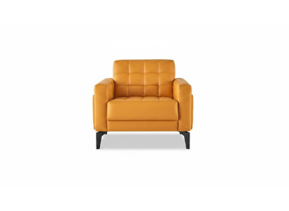 Silla de orejas Chesterfield moderna de cuero suave con reposabrazos de acero inoxidable y madera