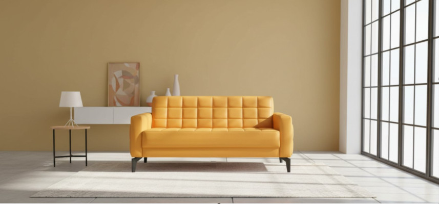Sofá amarillo de 2 plazas Chesterfield de cuero para asientos de sofá de dos plazas.