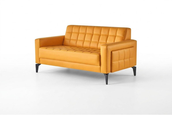 Sofá amarillo de 2 plazas Chesterfield de cuero para asientos de sofá de dos plazas.