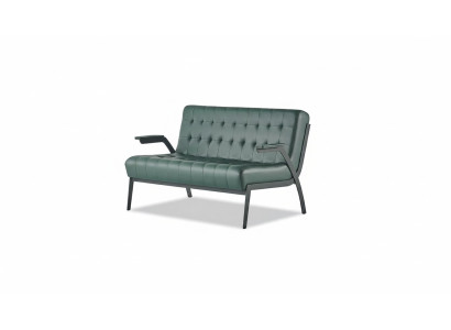 Sofá Chesterfield verde de 2 plazas, sofá de cuero moderno de acero inoxidable.