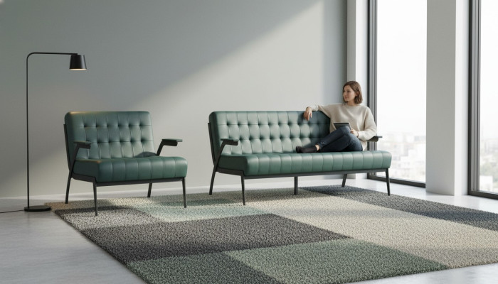 Sofá de cuero Chesterfield de 3 plazas y 2 plazas en verde, sofás de cuero modernos de madera.