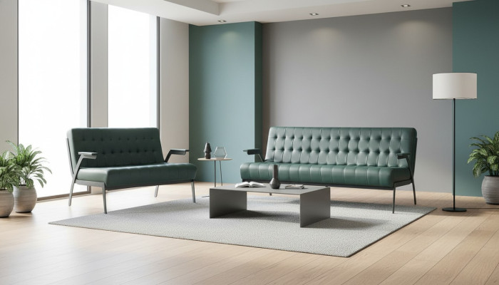 Sofá de cuero Chesterfield de 3 plazas y 2 plazas en verde, sofás de cuero modernos de madera.