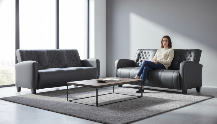Sofá Chesterfield de 3 plazas Sofás Set de sofá Sofás de cuero modernos con botones de madera.