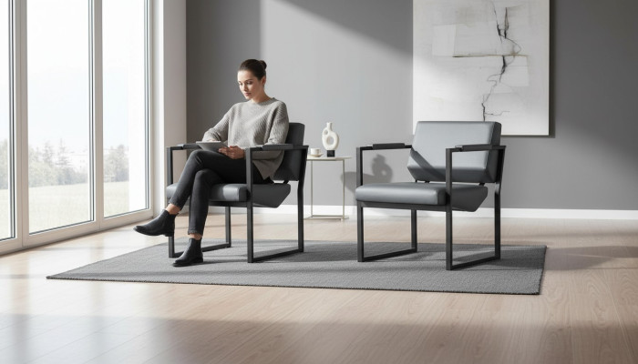 Silla de oficina Conjunto de sillón Negro Butaca Moderna de 1 plaza Cuero Acero inoxidable