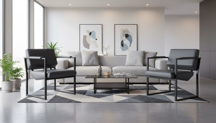 Silla de oficina Conjunto de sillón Negro Butaca Moderna de 1 plaza Cuero Acero inoxidable