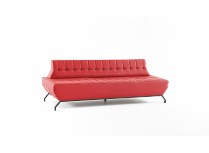 Sofá de 3 plazas de diseño Art Deco en rojo, mueble de asiento Chesterfield con botones.