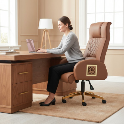 Silla de oficina marrón marrón con ruedas moderna sillón ejecutivo giratorio
