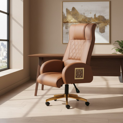 Silla de oficina marrón marrón con ruedas moderna sillón ejecutivo giratorio
