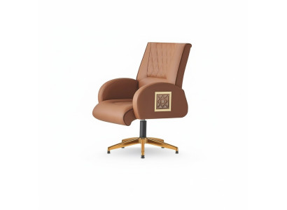Silla de oficina marrón de acero inoxidable moderna de cuero para oficina o estudio de un asiento dorado