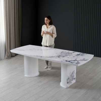 Mesa de comedor de lujo de madera y mármol, nueva y moderna