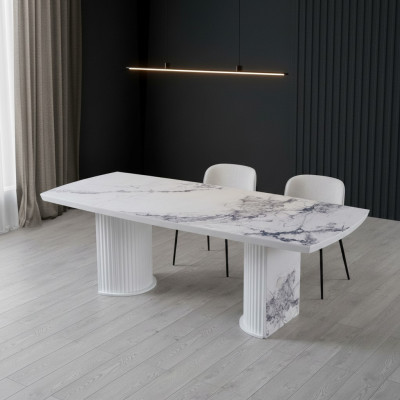 Mesa de comedor de lujo de madera y mármol, nueva y moderna