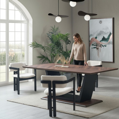 Mesa de comedor de lujo muebles de salón madera acero diseño mesas nueva