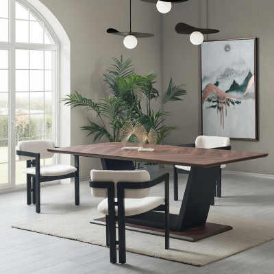 Mesa de comedor de lujo muebles de salón madera acero diseño mesas nueva
