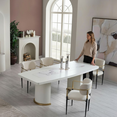 Mesa de comedor de lujo Mesa de comedor moderna de madera blanca