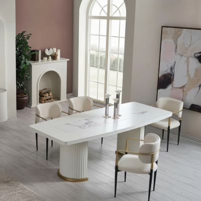 Mesa de comedor de lujo Mesa de comedor moderna de madera blanca