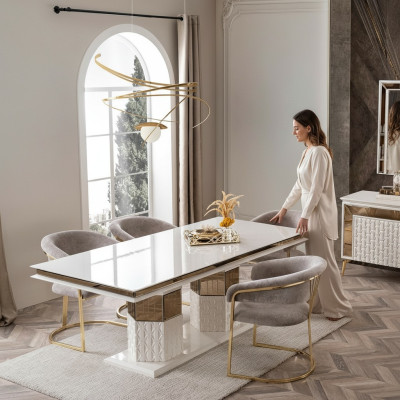 Mesa de comedor de madera Mesas Diseño Oro Lujo Muebles de comedor
