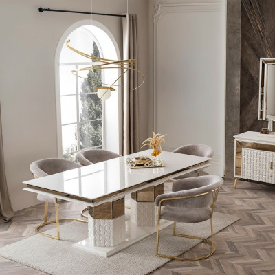 Mesa de comedor de madera Mesas Diseño Oro Lujo Muebles de comedor