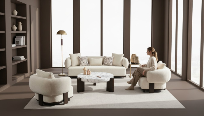 Sofá 2x Set 3 plazas sillón Blanco Diseño Moderno Set Sofá