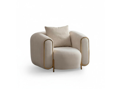 Sillón de lujo beige estilo salón tapizado en textil moderno