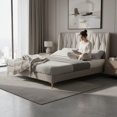 Diseño de cama doble de lujo para jóvenes en color gris