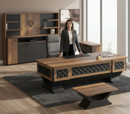 Juego de oficina credenza mesa auxiliar mesa aparador madera marrón negro 4 piezas