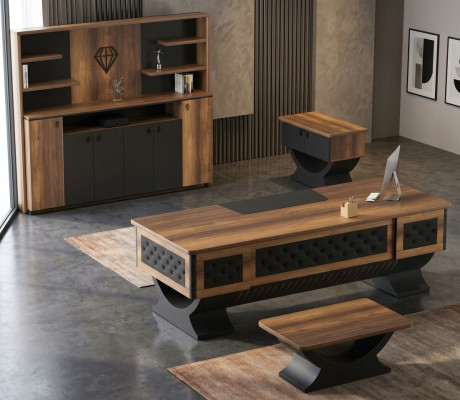 Juego de oficina credenza mesa auxiliar mesa aparador madera marrón negro 4 piezas