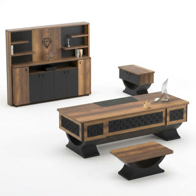 Juego de oficina credenza mesa auxiliar mesa aparador madera marrón negro 4 piezas