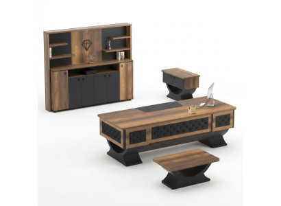 Juego de oficina credenza mesa auxiliar mesa aparador madera marrón negro 4 piezas