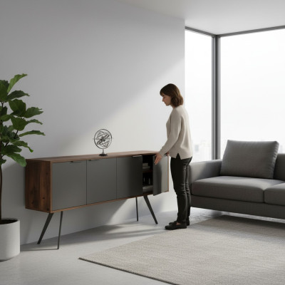 Aparador rectangular para oficina y sala de estar de madera gris marrón