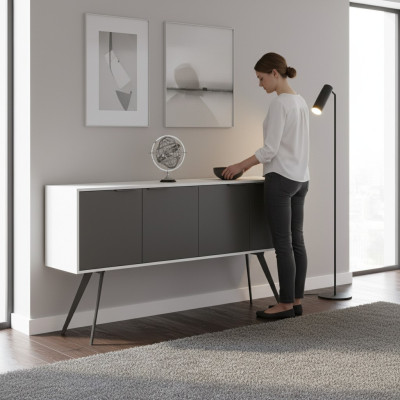 Mueble archivador de oficina con cajones blanco gris